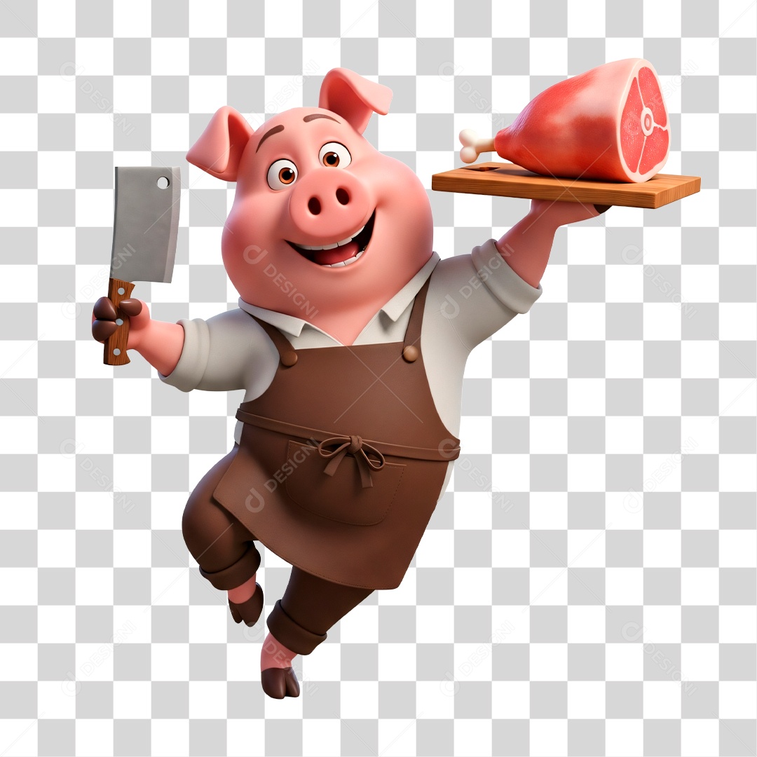 Mascote Porco Açougueiro PNG Transparente