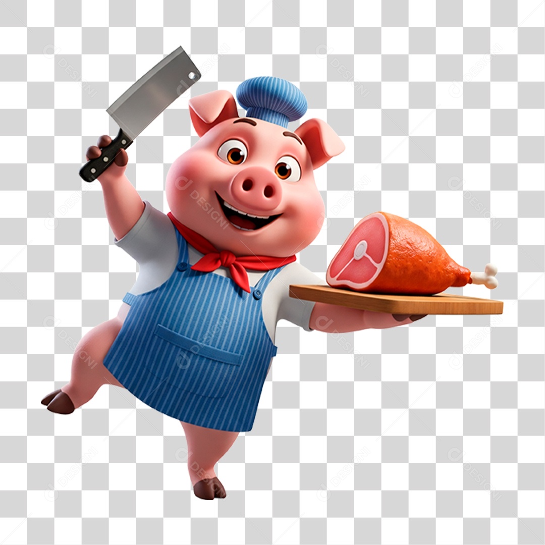 Mascote Porco Açougueiro PNG Transparente
