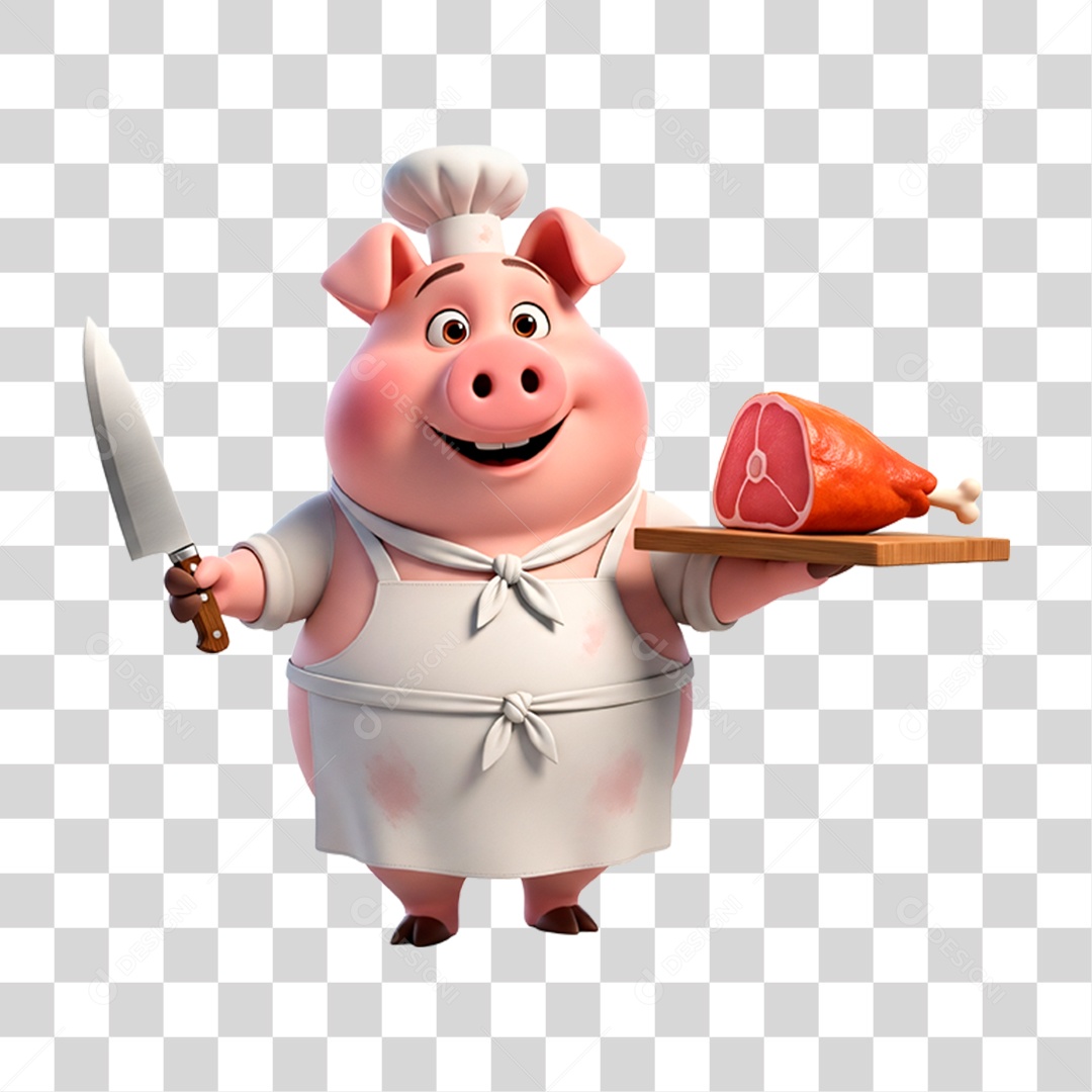 Mascote Porco Açougueiro PNG Transparente