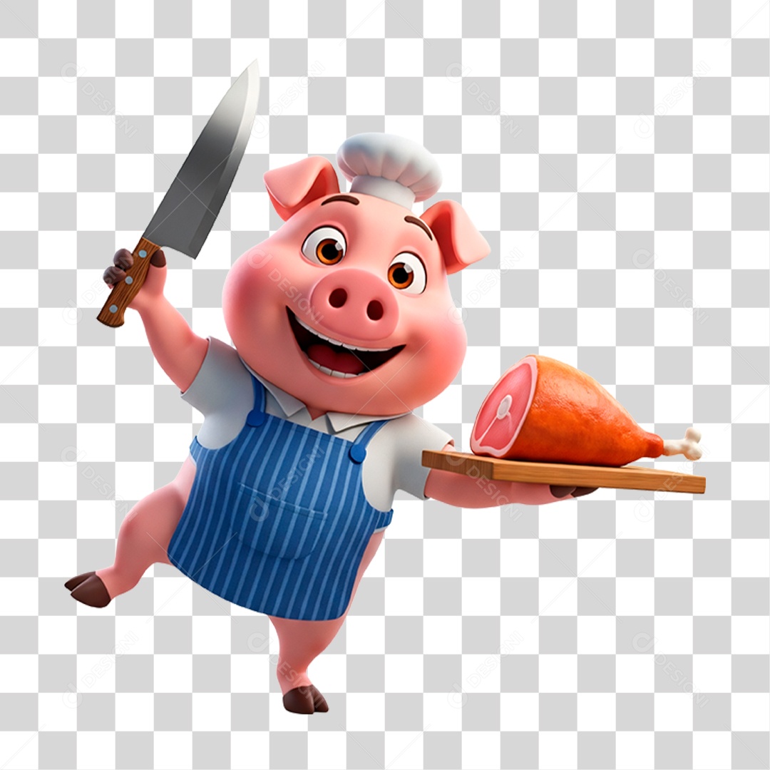 Mascote Porco Açougueiro PNG Transparente