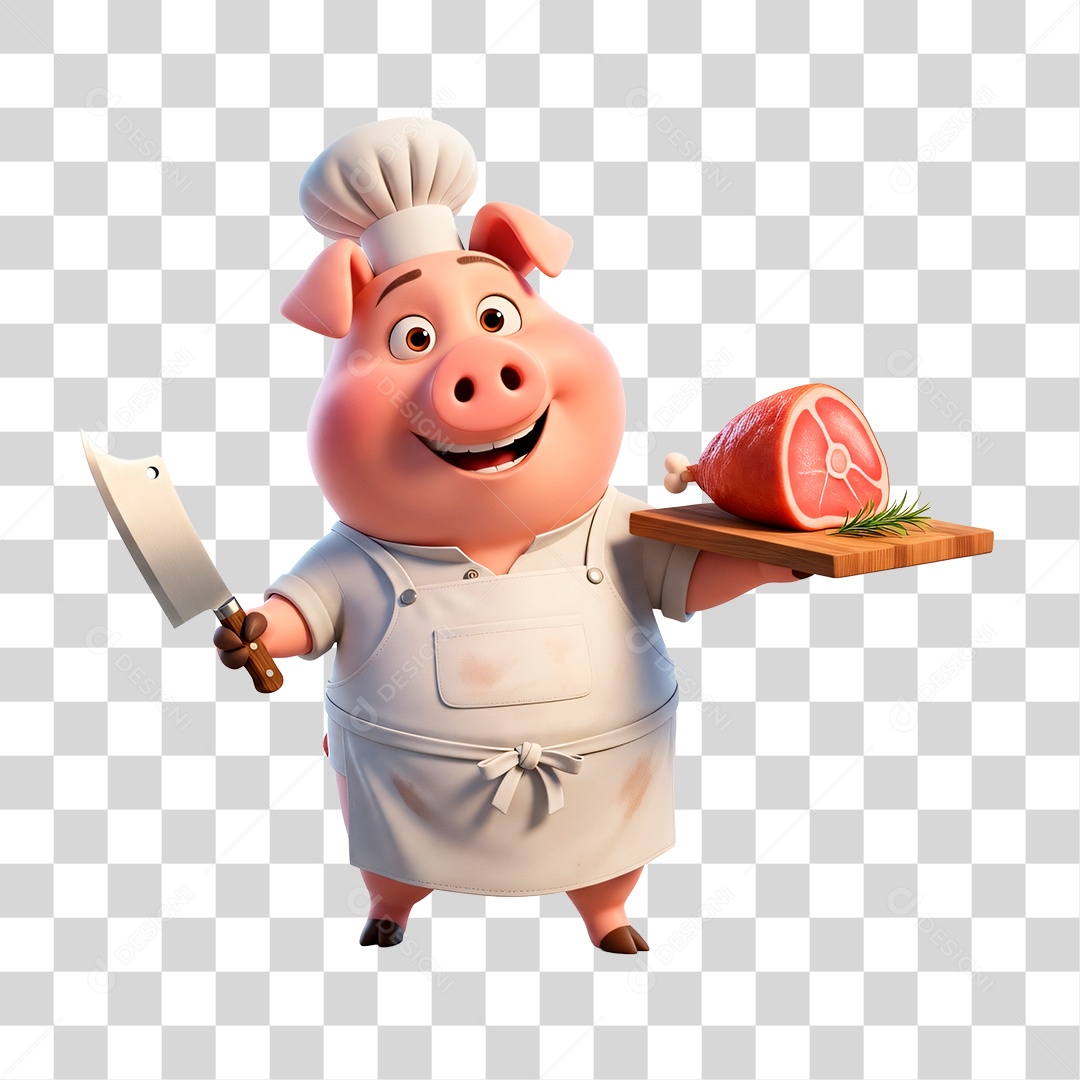 Mascote Porco Açougueiro PNG Transparente