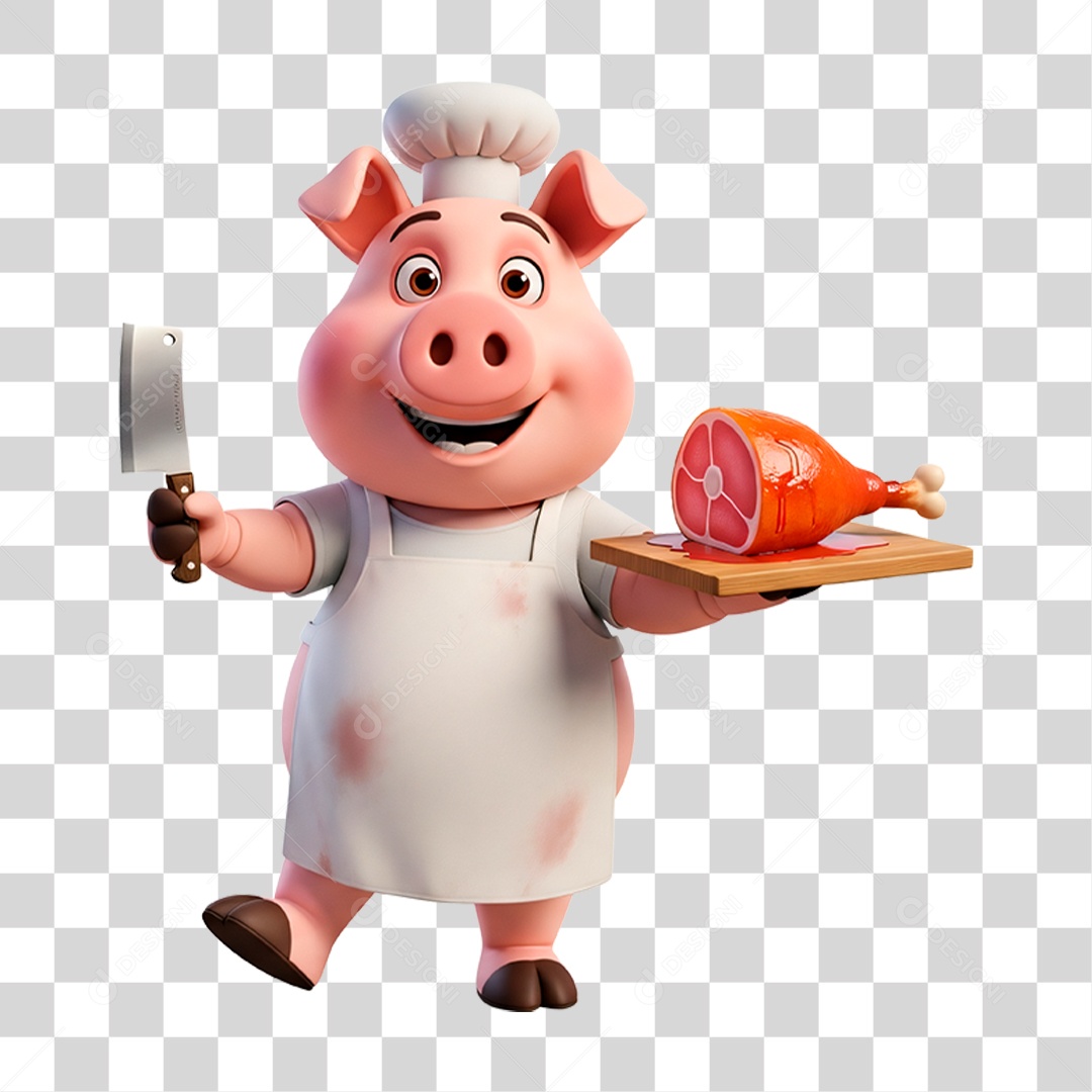 Mascote Porco Açougueiro PNG Transparente