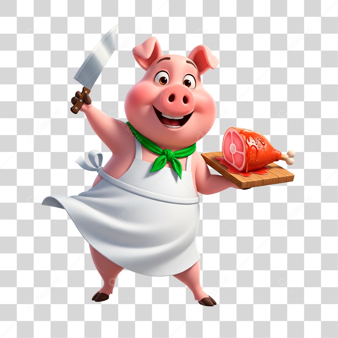 Mascote Porco Açougueiro PNG Transparente
