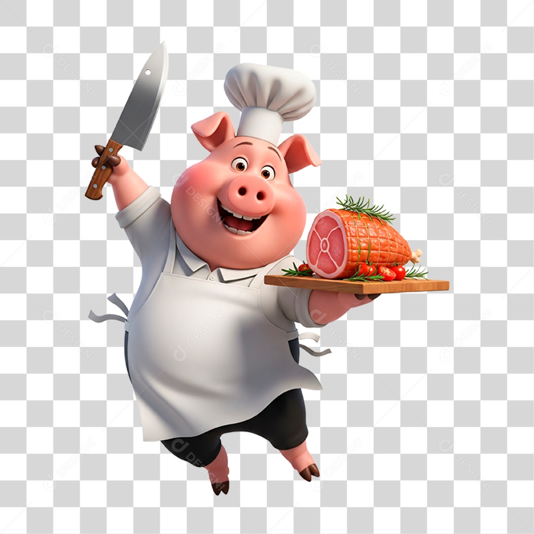 Mascote Porco Açougueiro PNG Transparente