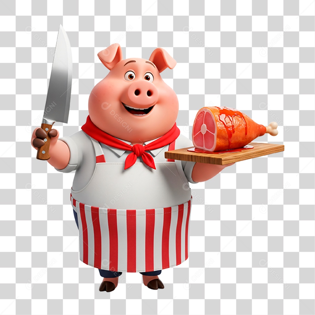 Mascote Porco Açougueiro PNG Transparente