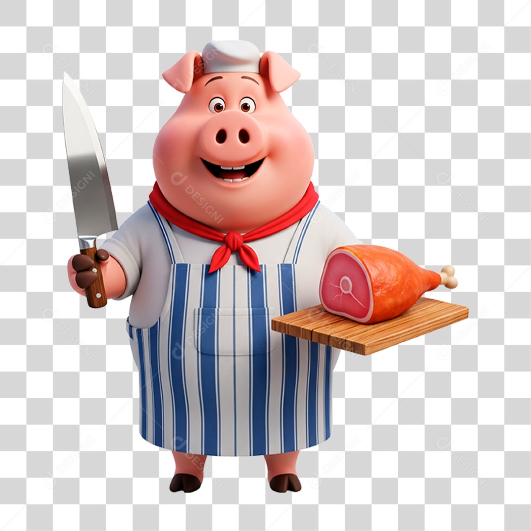 Mascote Porco Açougueiro PNG Transparente