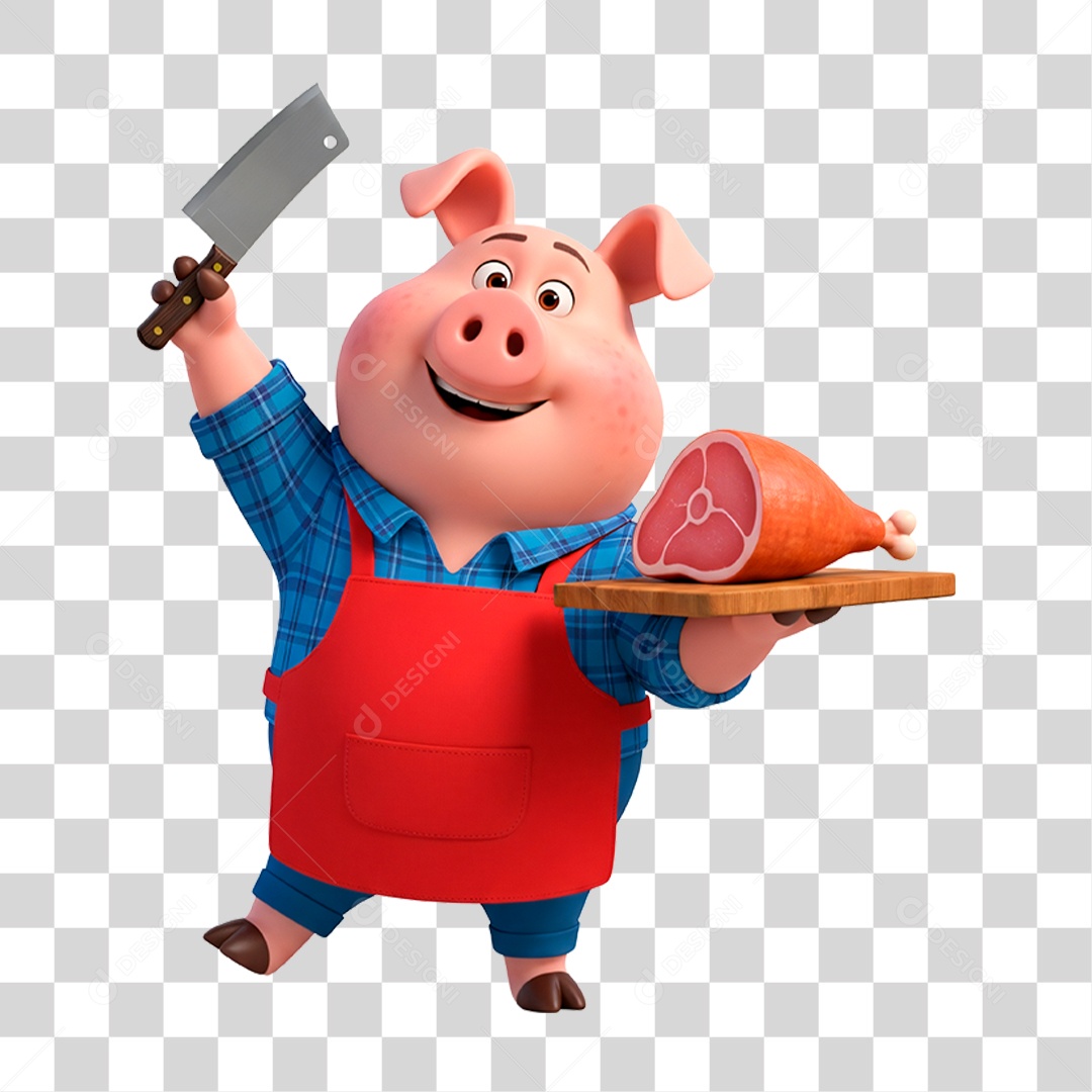 Mascote Porco Açougueiro PNG Transparente