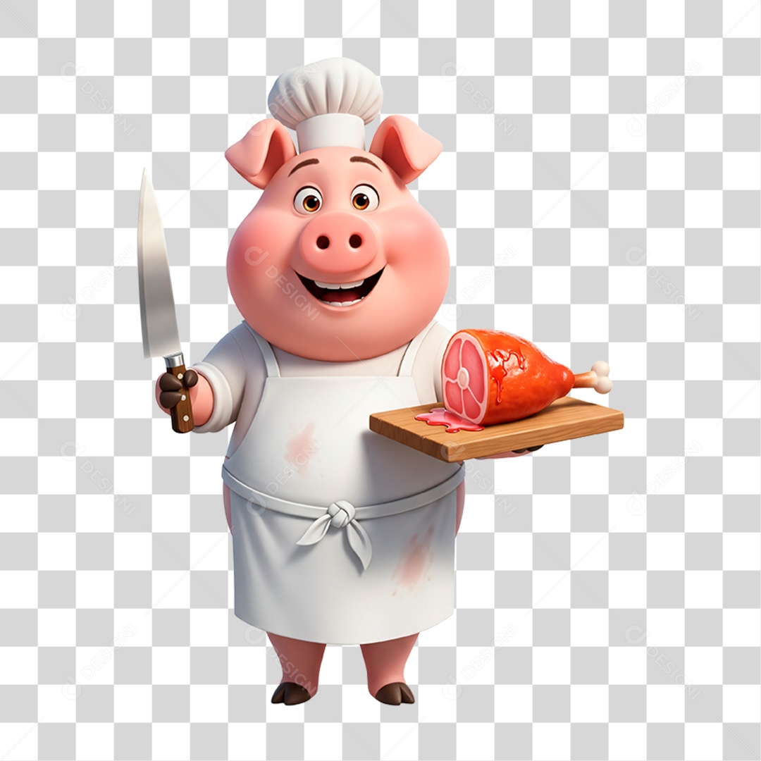 Mascote Porco Açougueiro PNG Transparente