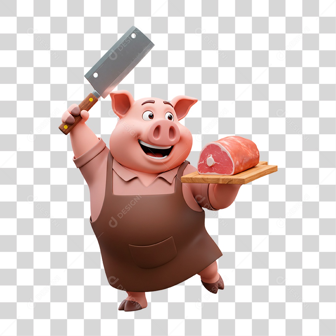 Mascote Porco Açougueiro PNG Transparente