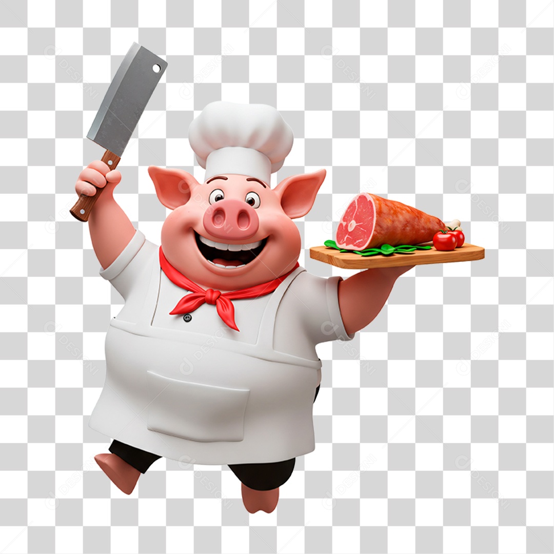 Mascote Porco Açougueiro PNG Transparente