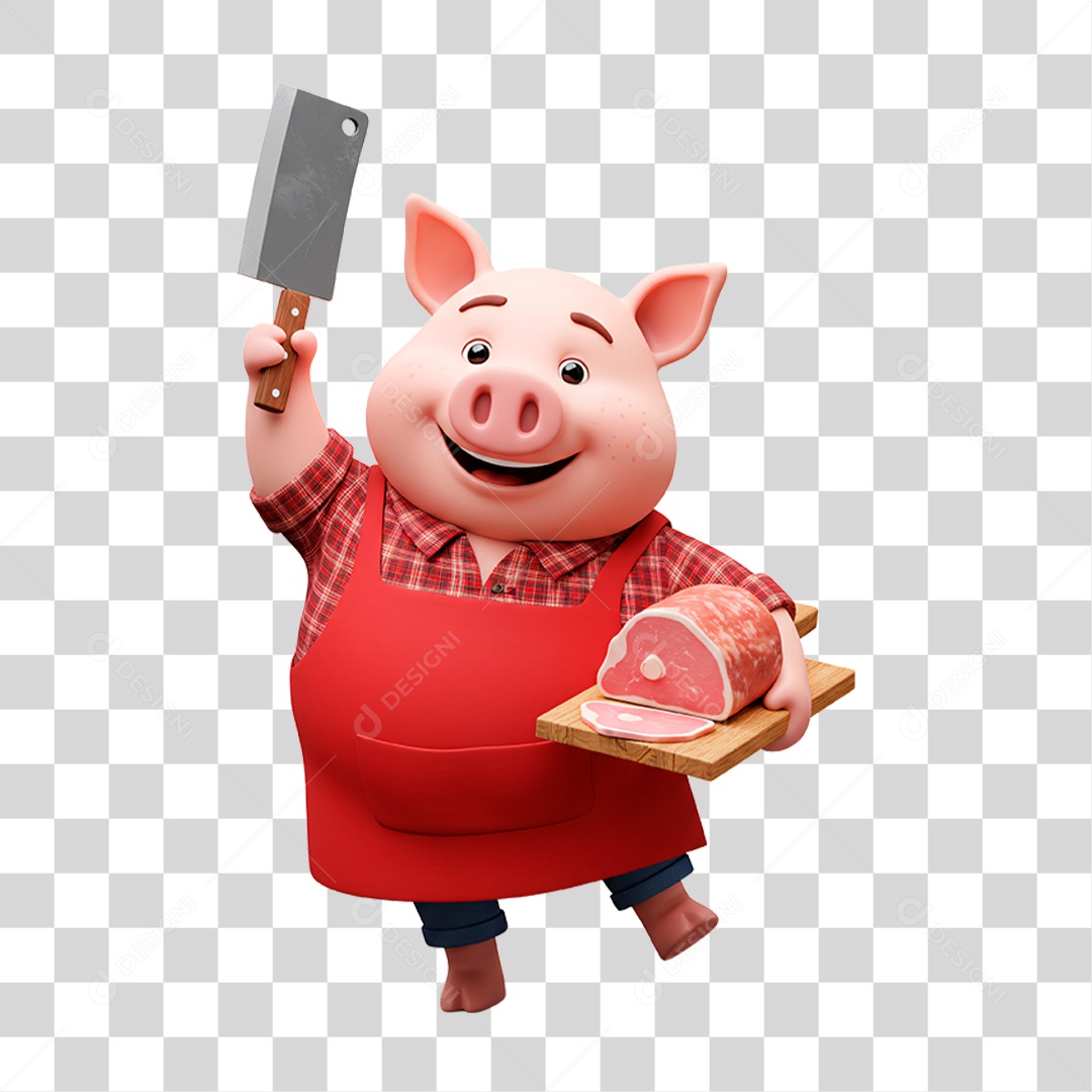 Mascote Porco Açougueiro PNG Transparente