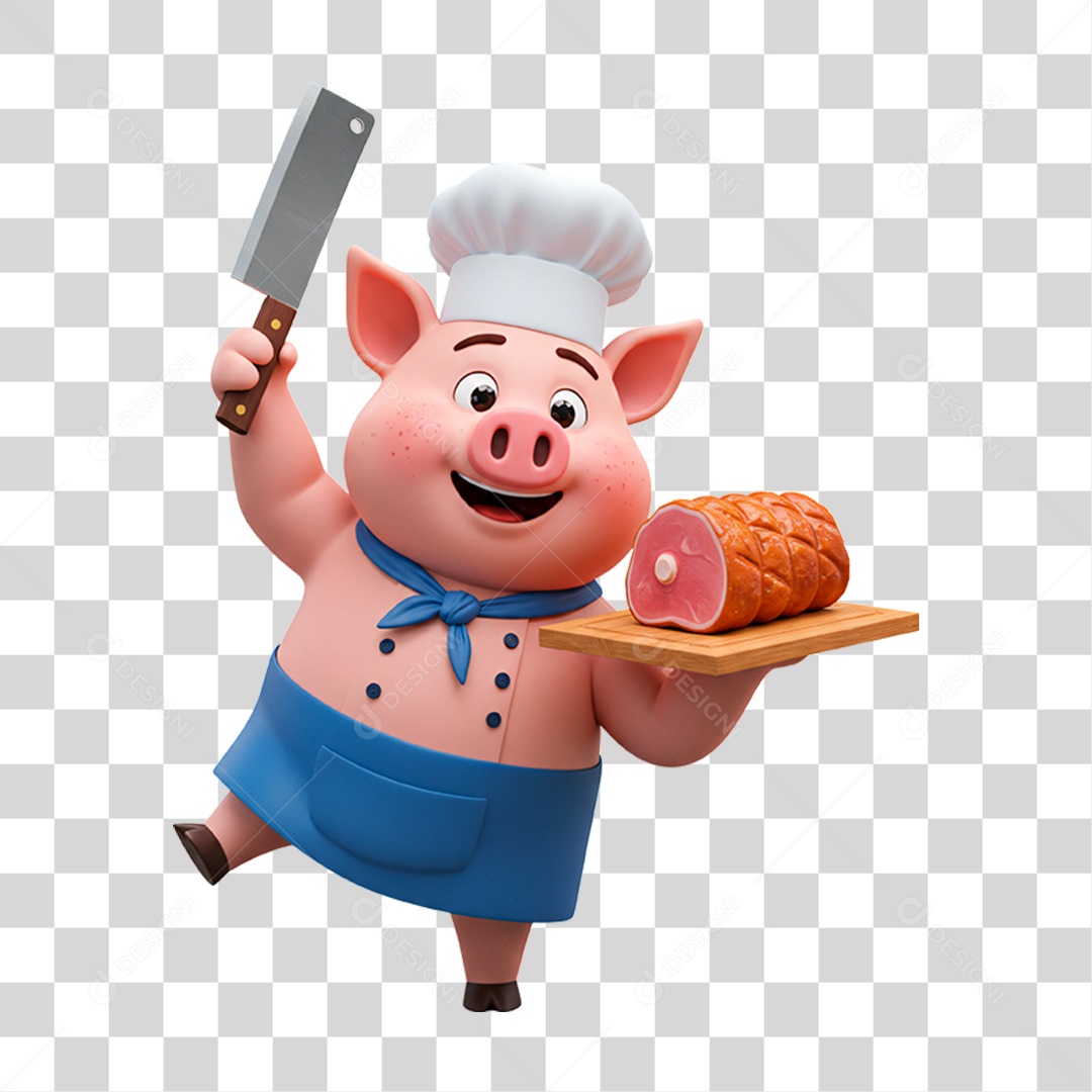 Mascote Porco Açougueiro PNG Transparente