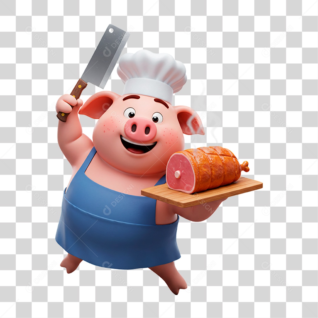 Mascote Porco Açougueiro PNG Transparente