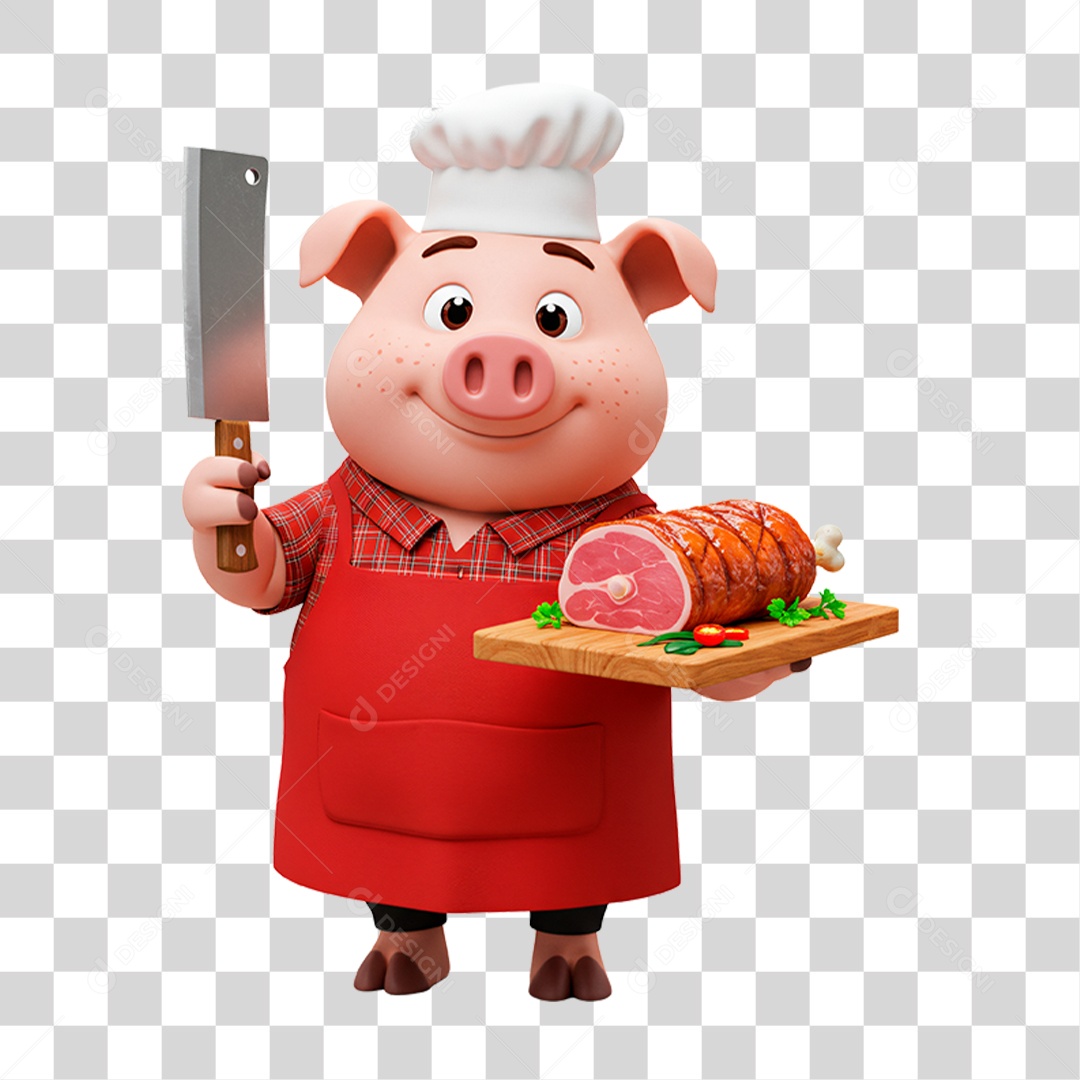 Mascote Porco Açougueiro PNG Transparente