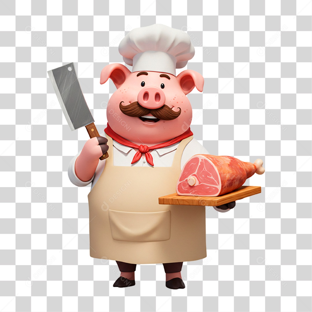 Mascote Porco Açougueiro PNG Transparente