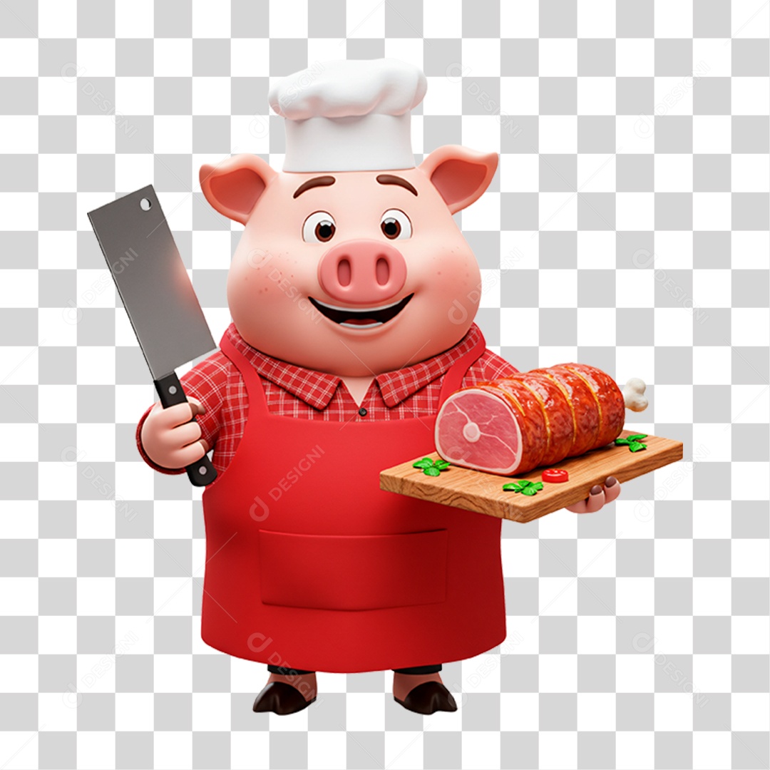 Mascote Porco Açougueiro PNG Transparente