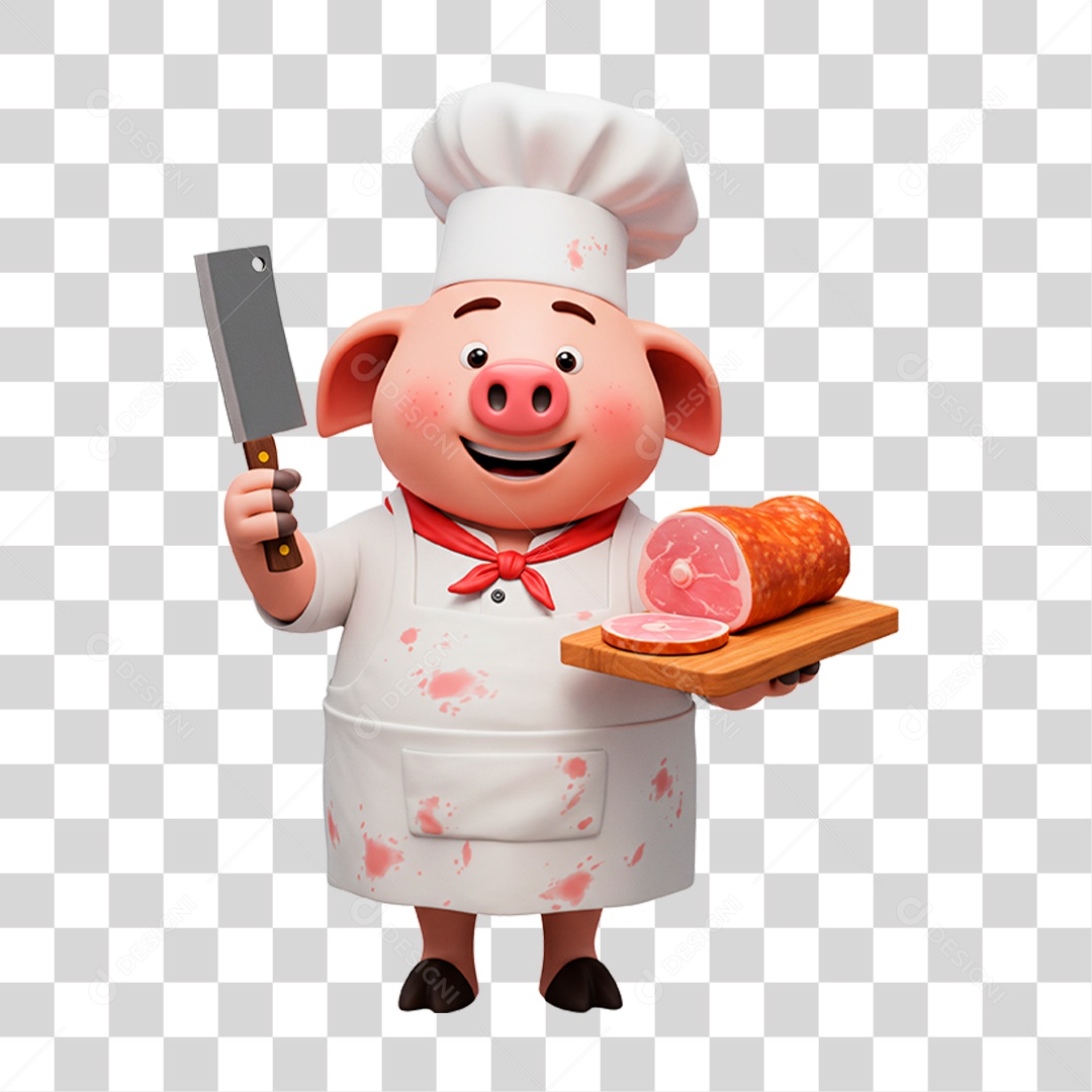 Mascote Porco Açougueiro PNG Transparente