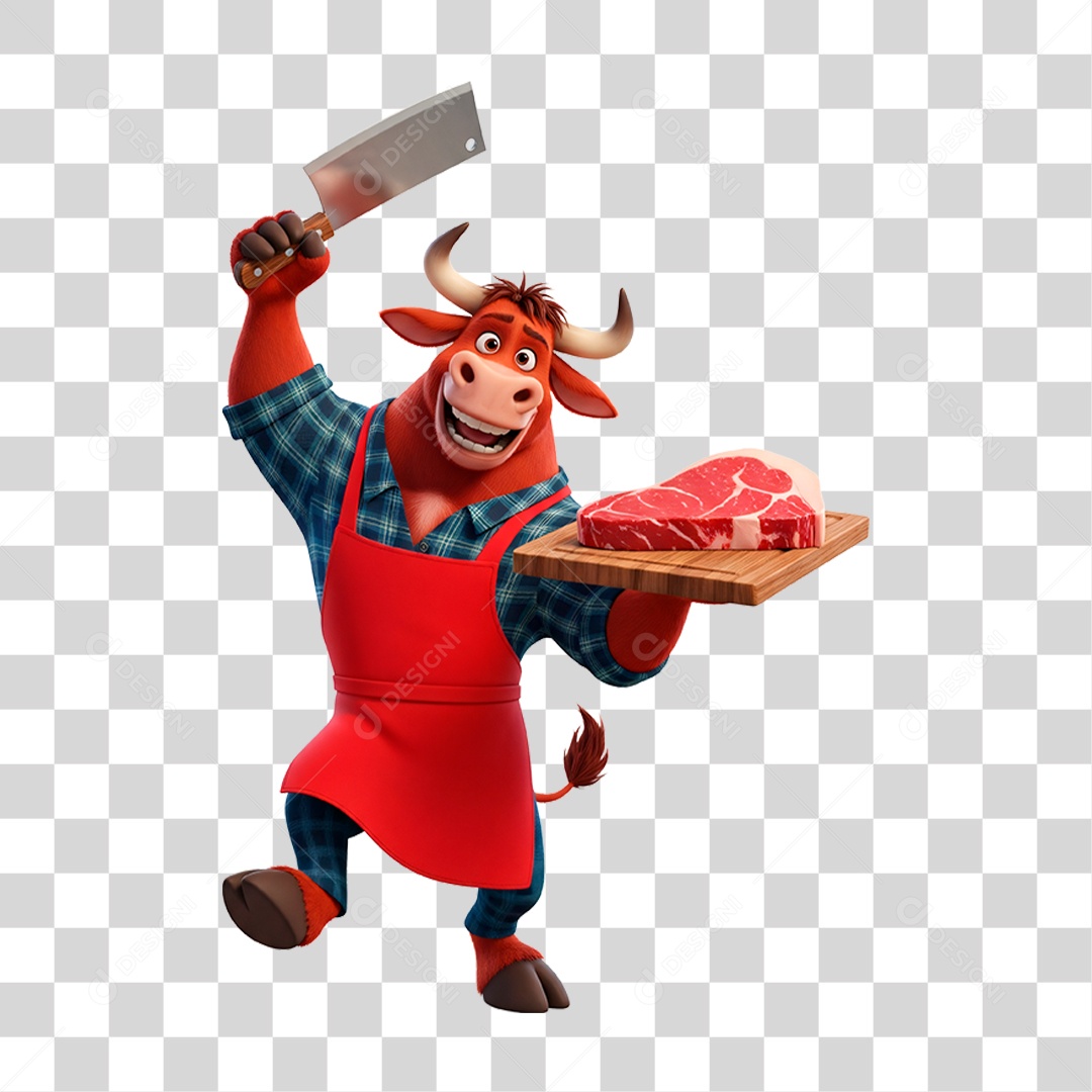 Mascote Touro Açougueiro PNG Transparente
