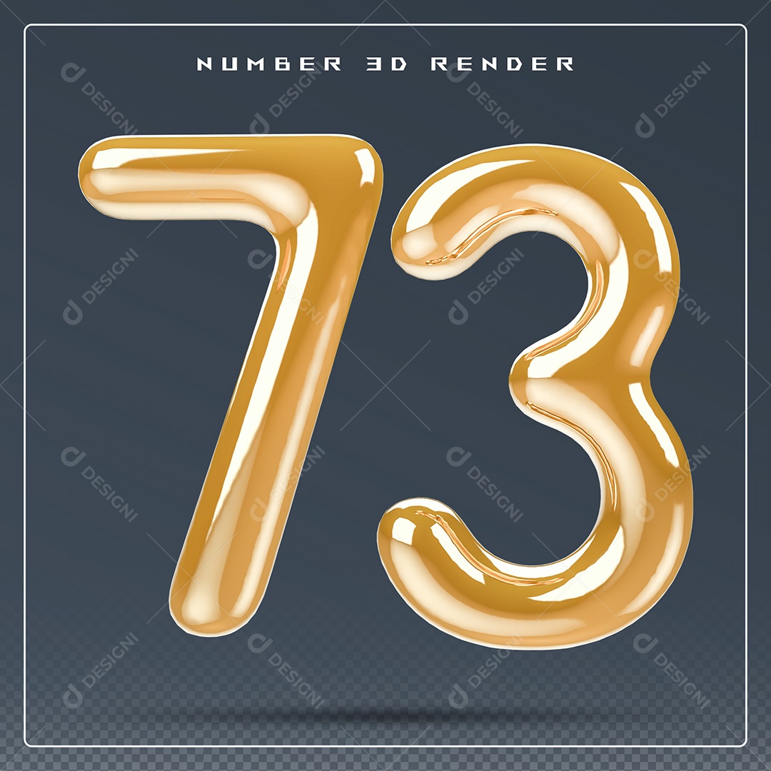 Elemento 3D Número 73 Dourado para Composição PSD