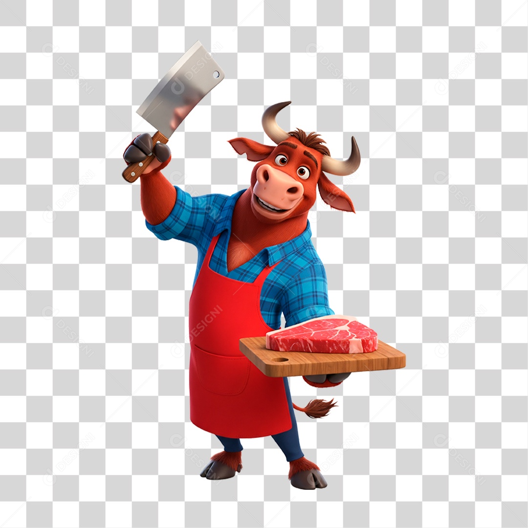 Mascote Touro Açougueiro PNG Transparente