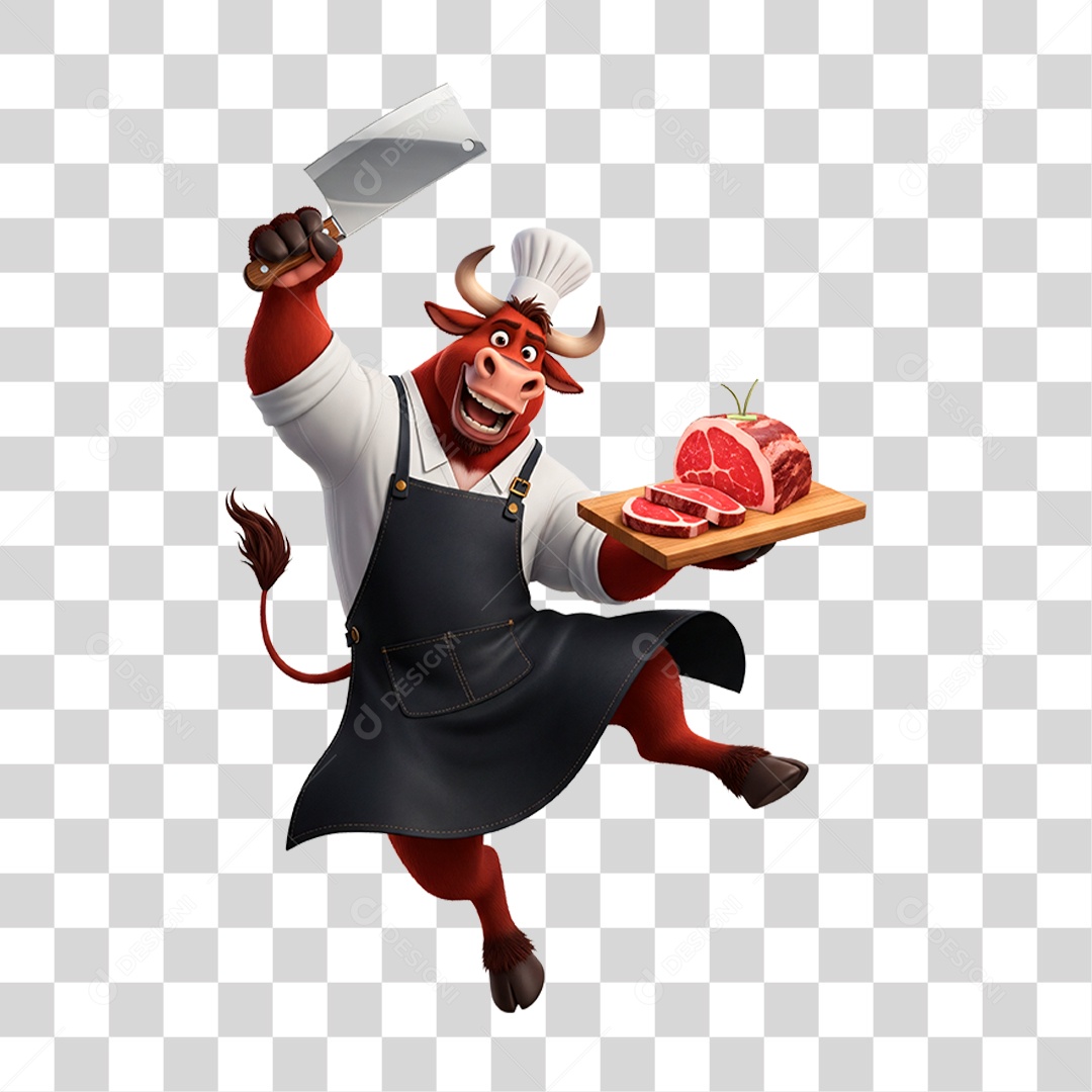 Mascote Touro Açougueiro PNG Transparente