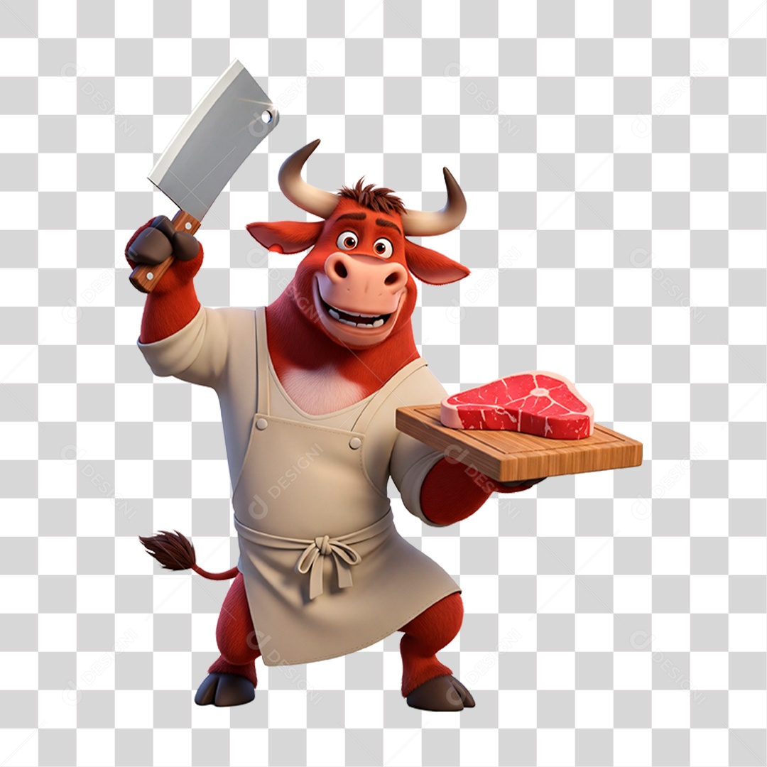 Mascote Touro Açougueiro PNG Transparente