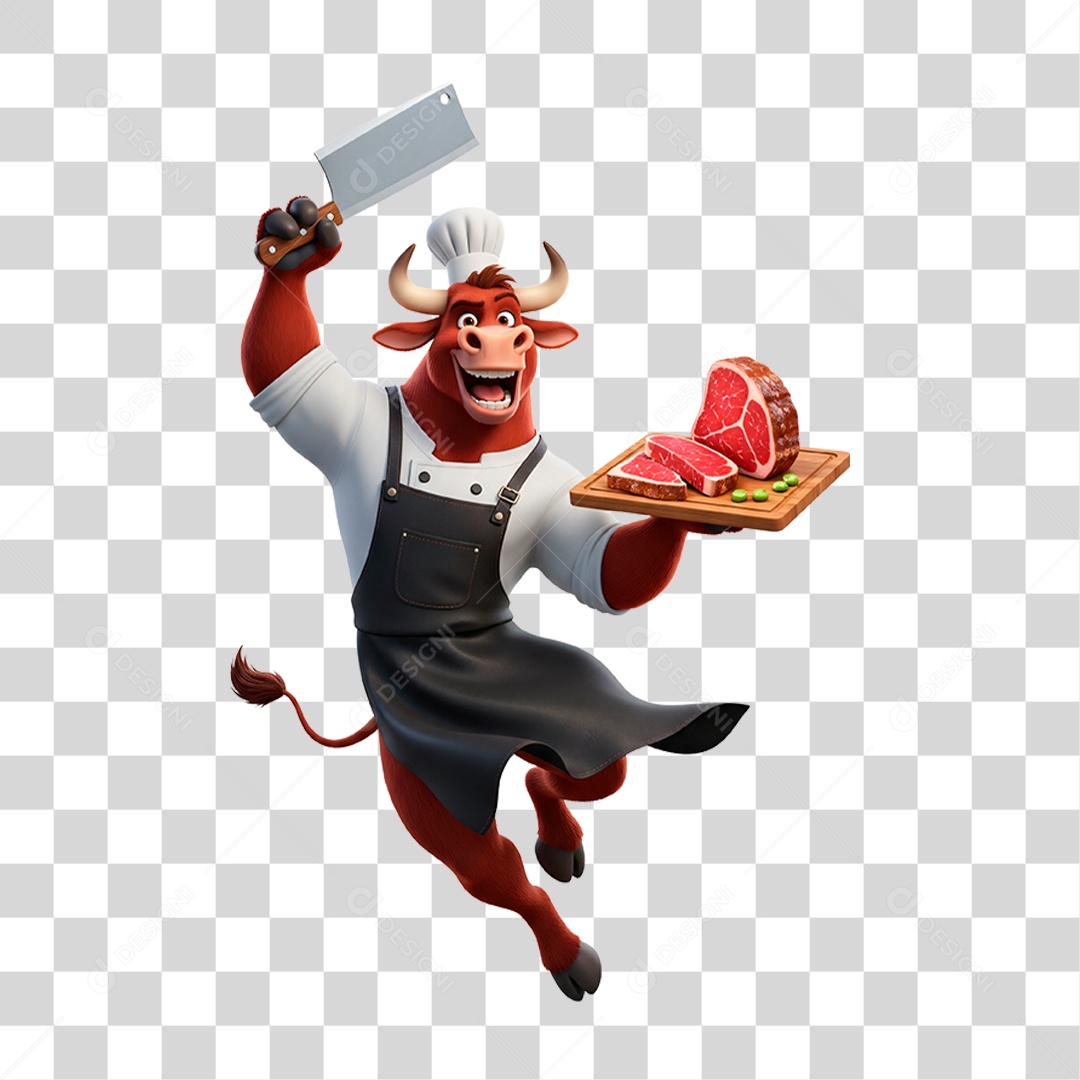 Mascote Touro Açougueiro PNG Transparente