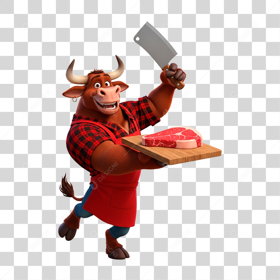 Mascote Touro Açougueiro PNG Transparente