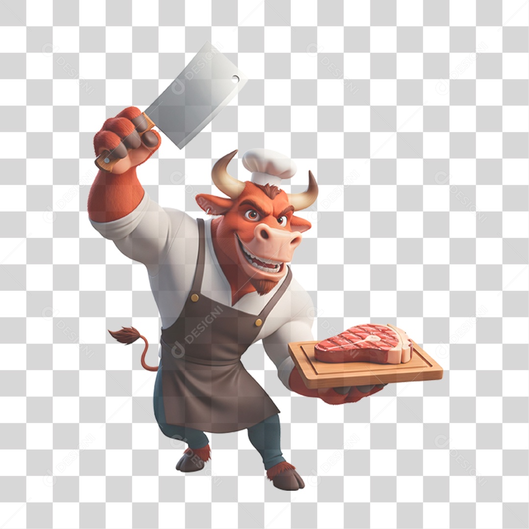 Mascote Touro Açougueiro PNG Transparente