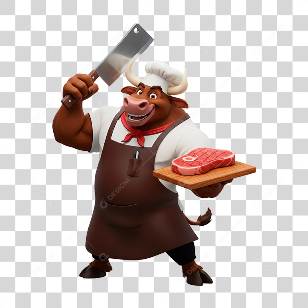 Mascote Touro Açougueiro PNG Transparente