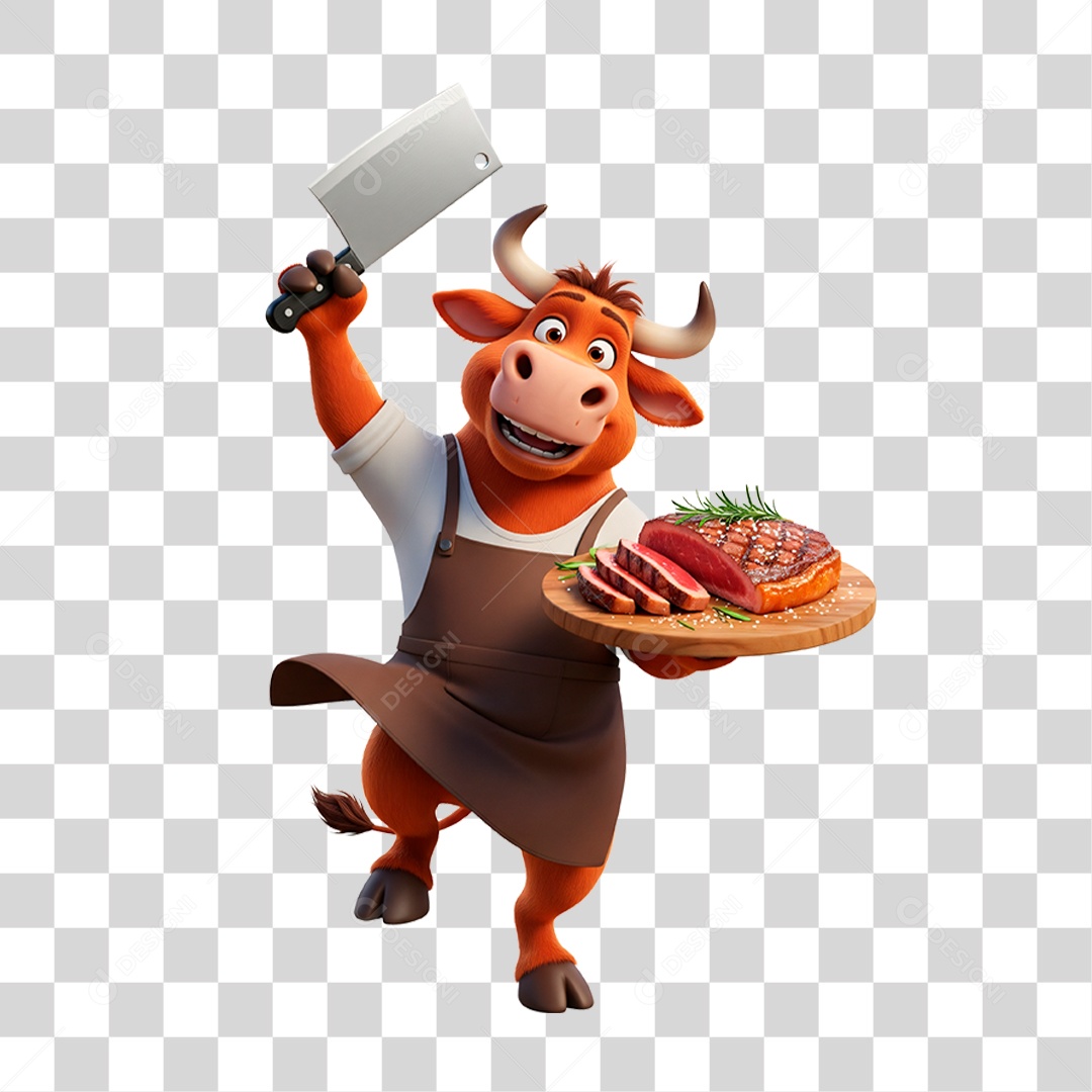 Mascote Touro Açougueiro PNG Transparente