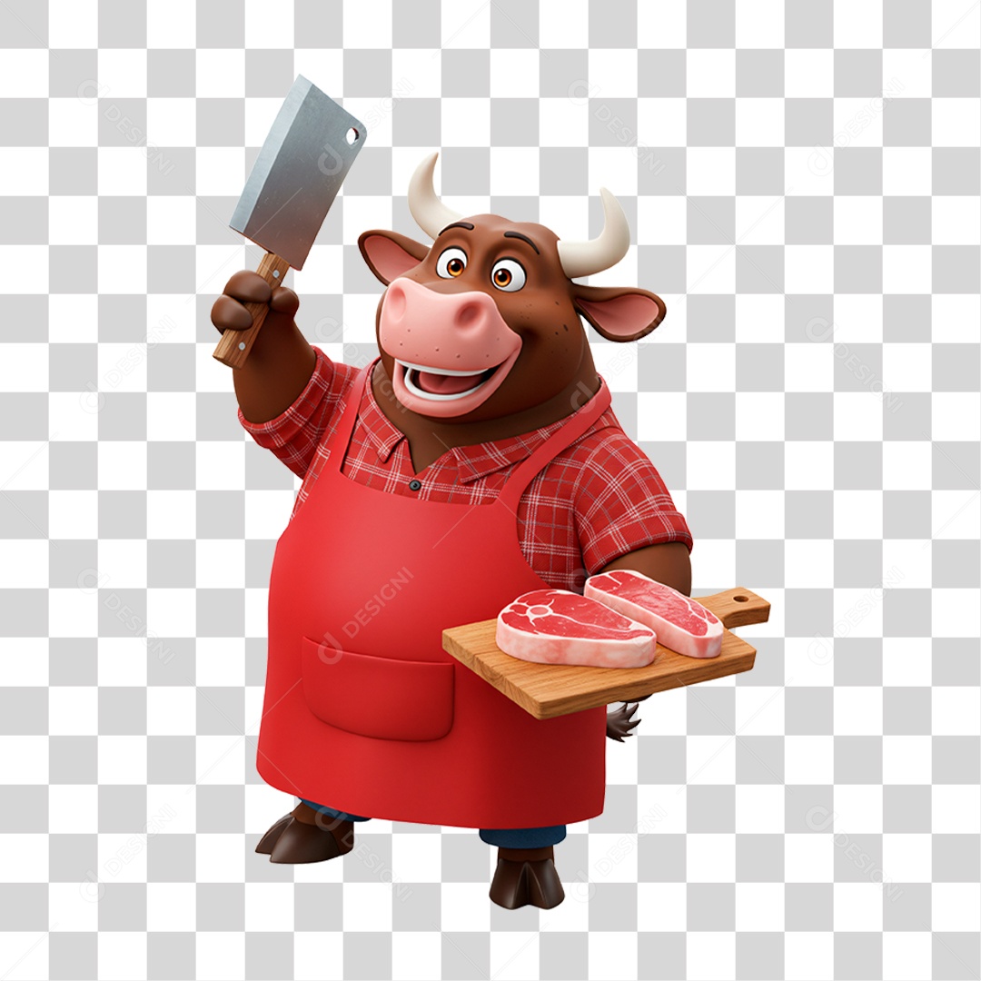 Mascote Touro Açougueiro PNG Transparente