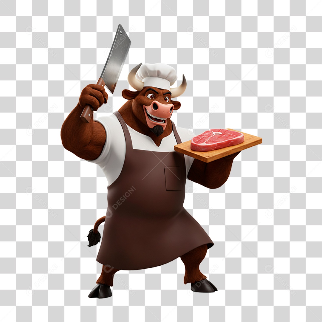 Mascote Touro Açougueiro PNG Transparente