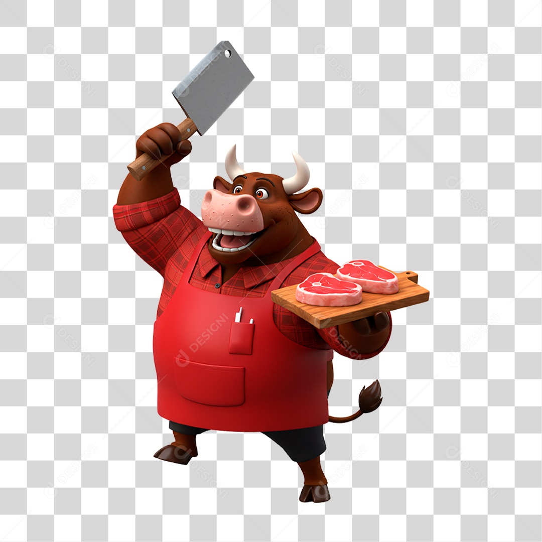 Mascote Touro Açougueiro PNG Transparente