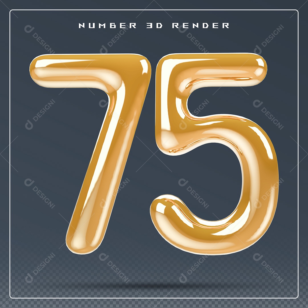 Elemento 3D Número 75 Dourado para Composição PSD