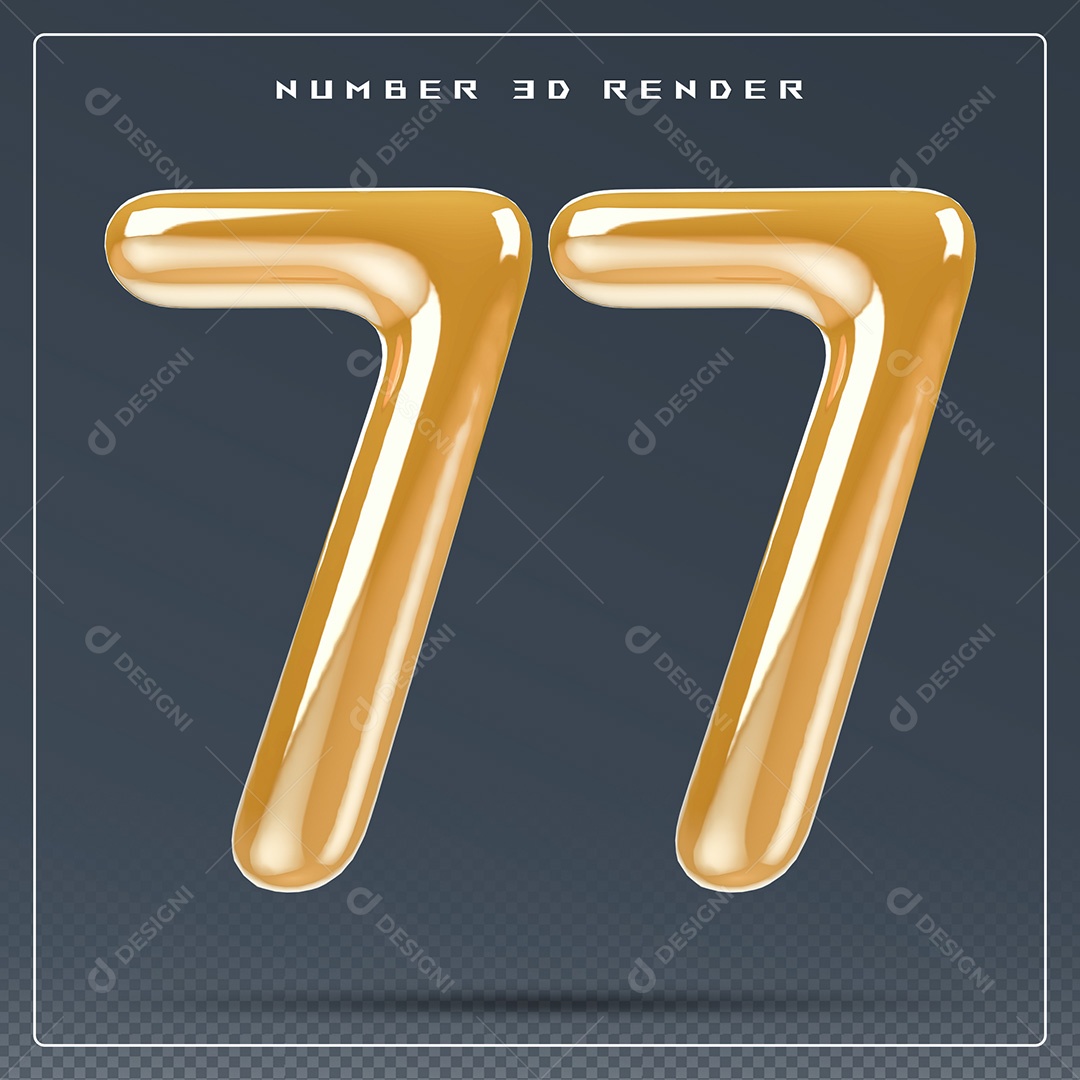 Elemento 3D Número 77 Dourado para Composição PSD