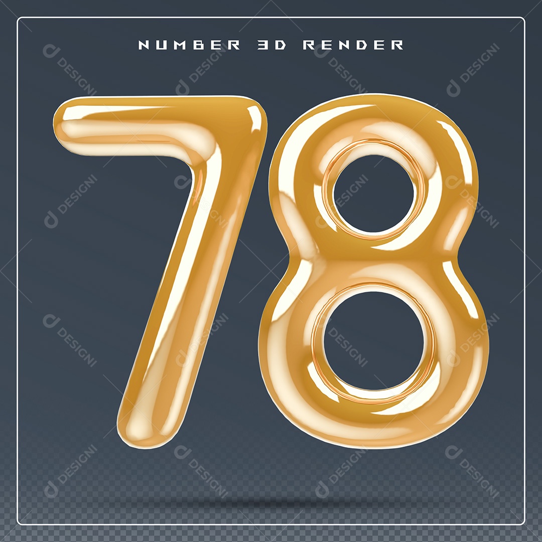 Elemento 3D Número 78 Dourado para Composição PSD
