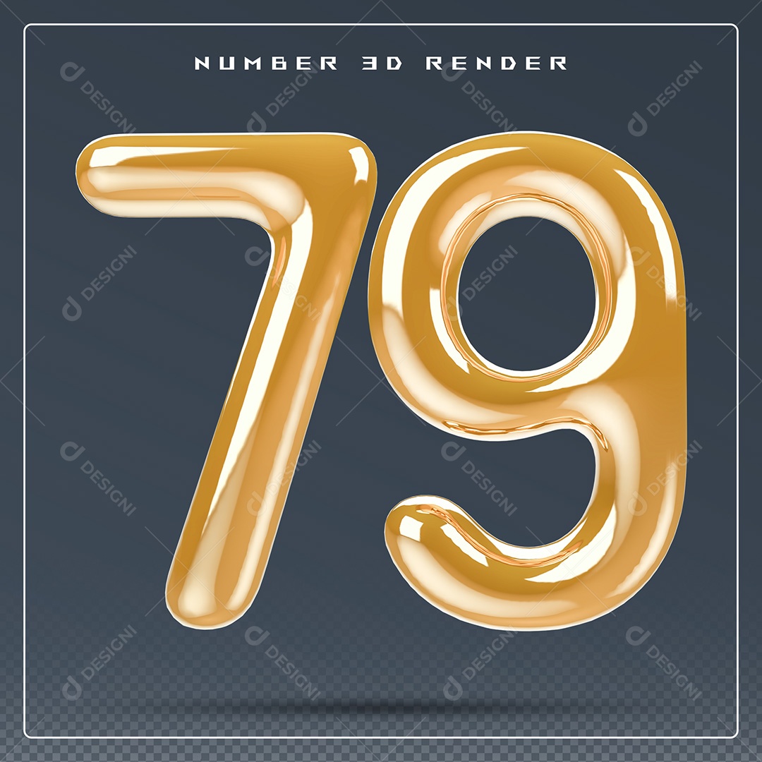 Elemento 3D Número 79 Dourado para Composição PSD