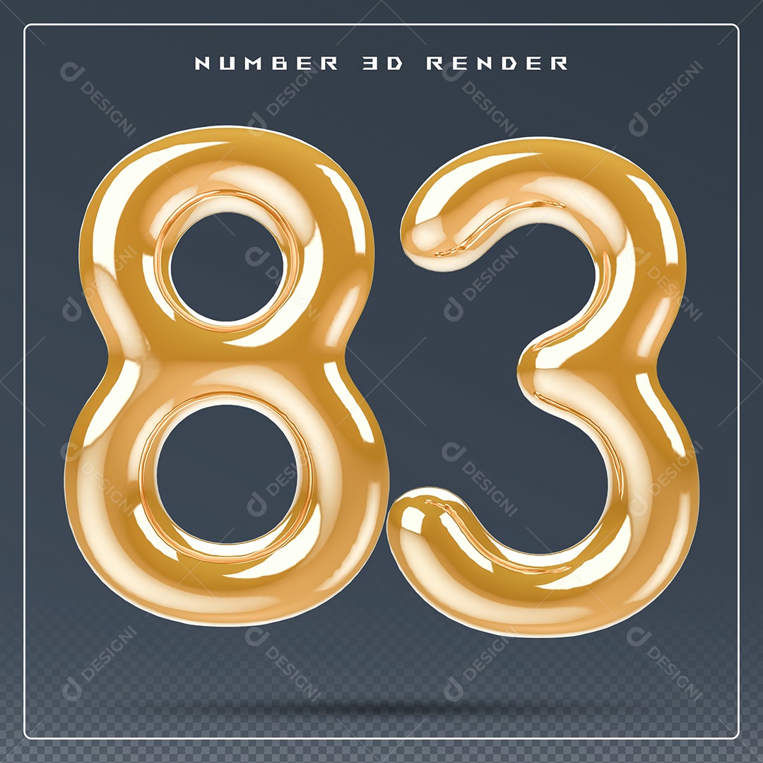 Elemento 3D Número 83 Dourado para Composição PSD