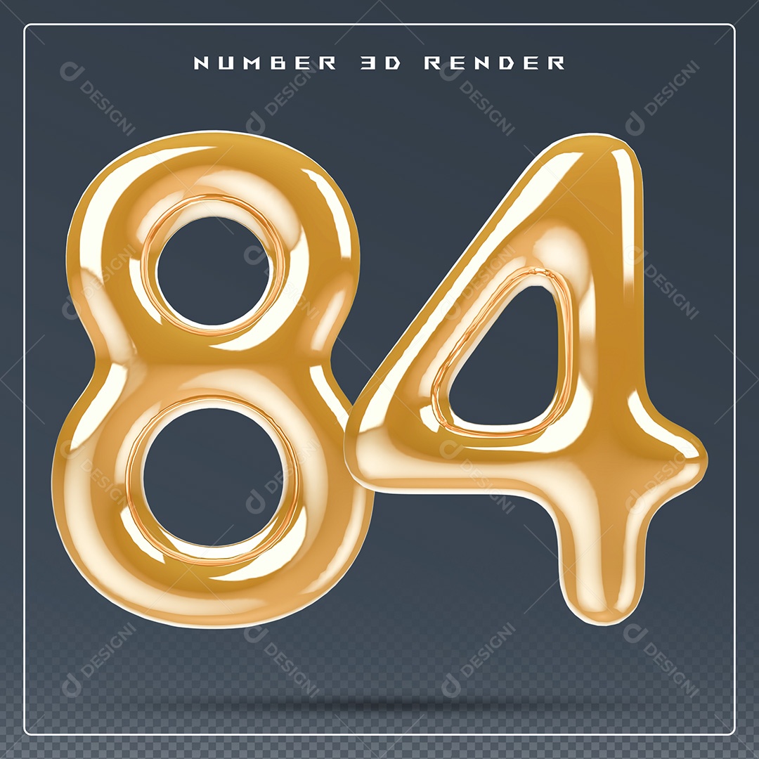 Elemento 3D Número 84 Dourado para Composição PSD