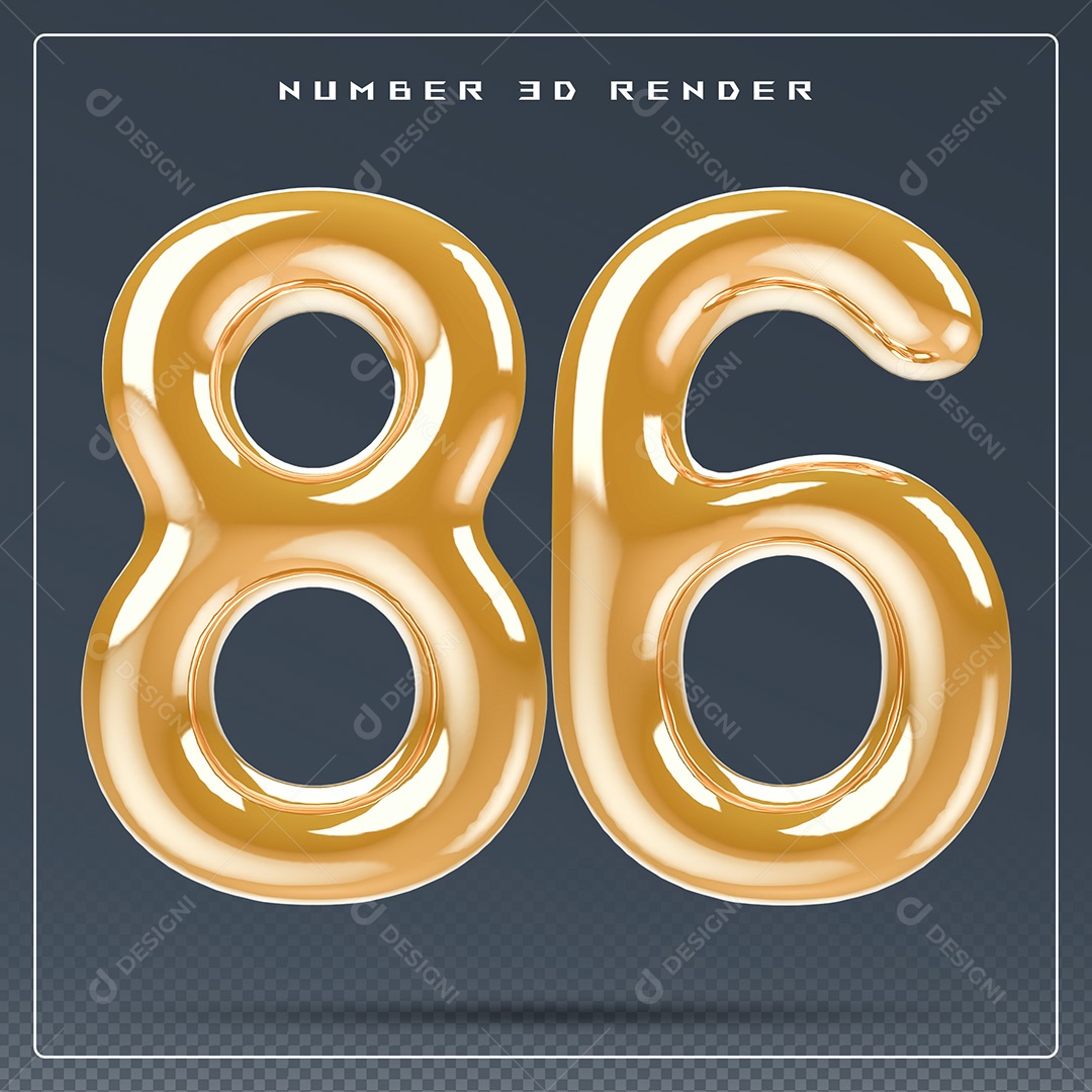 Elemento 3D Número 86 Dourado para Composição PSD