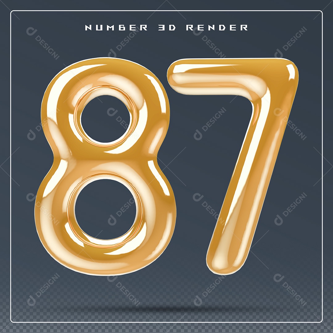 Elemento 3D Número 87 Dourado para Composição PSD