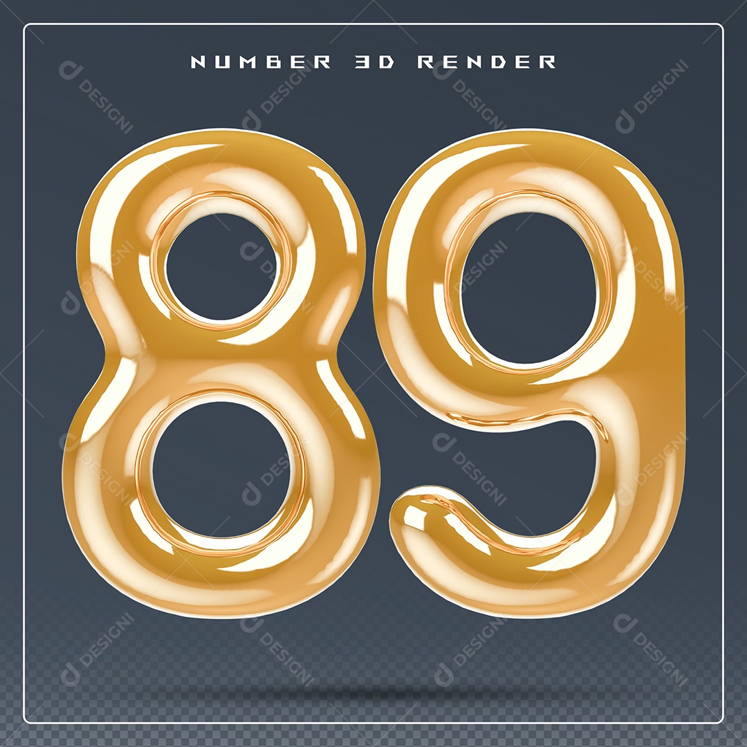 Elemento 3D Número 89 Dourado para Composição PSD