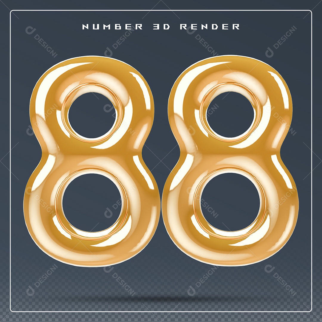 Elemento 3D Número 88 Dourado para Composição PSD
