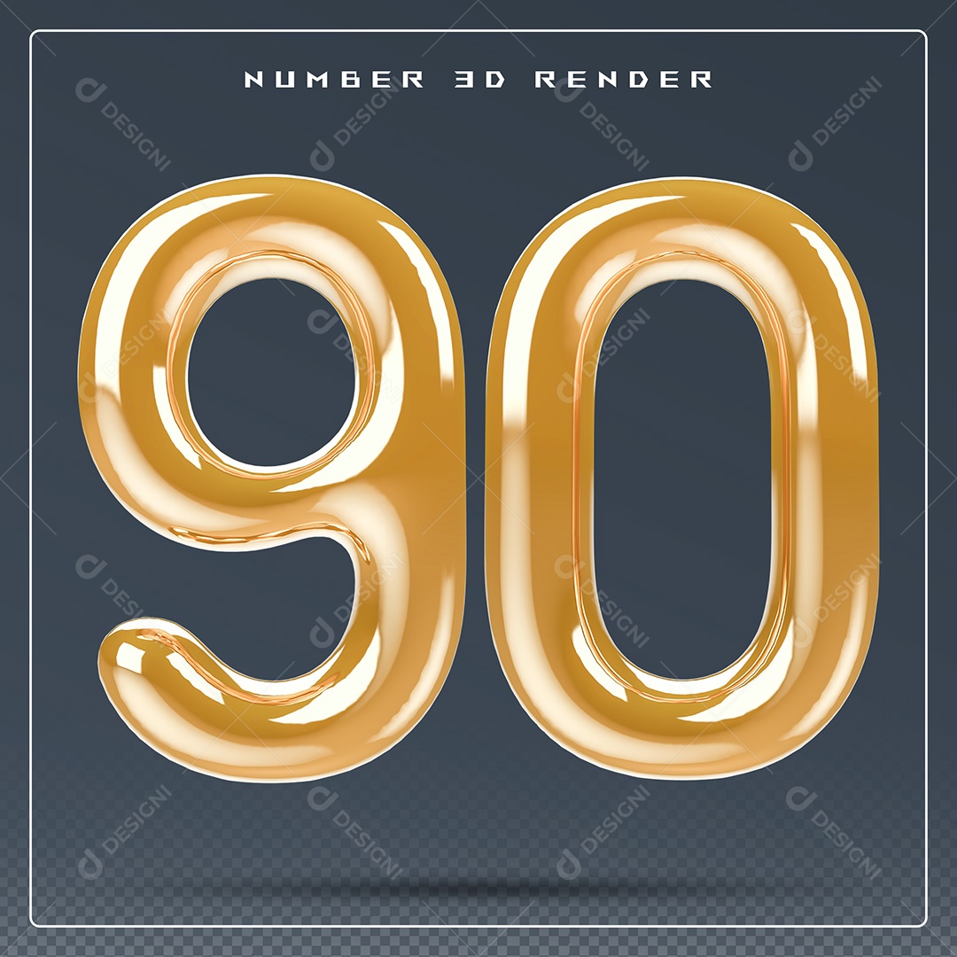 Elemento 3D Número 90 Dourado para Composição PSD