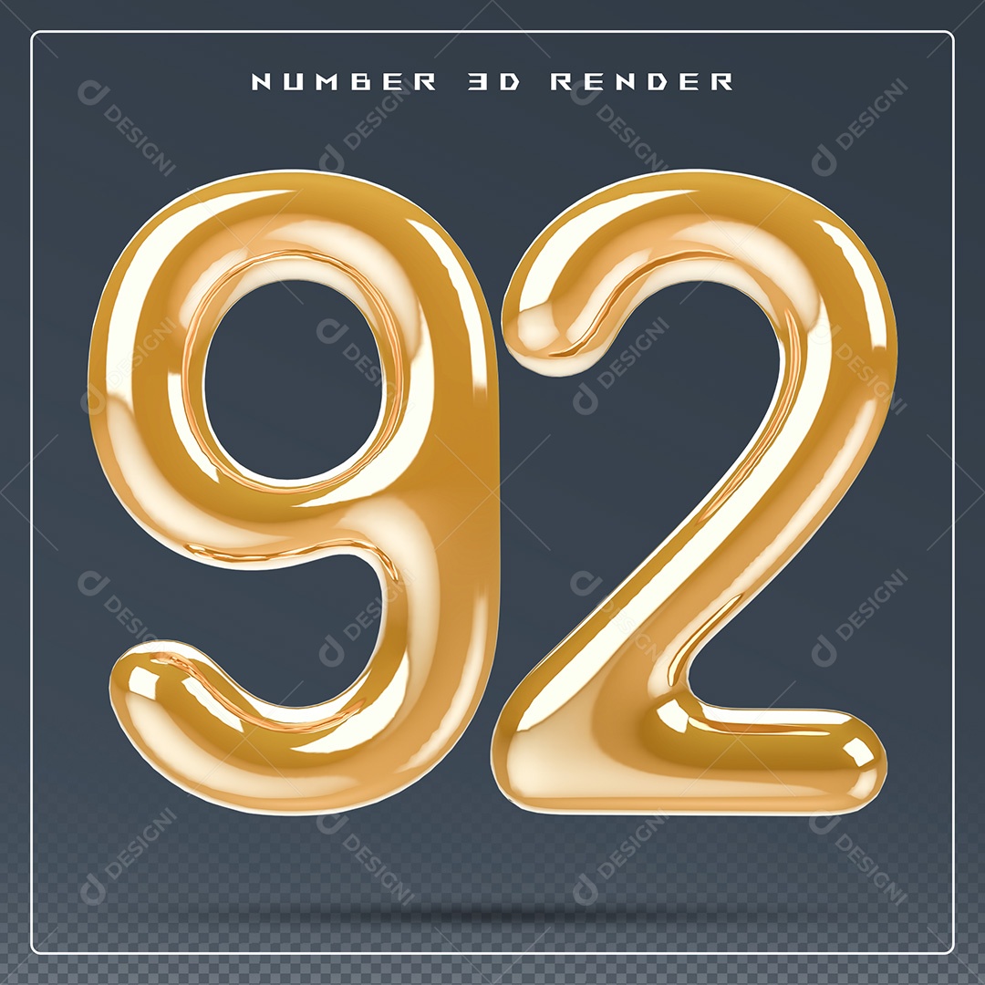Elemento 3D Número 92 Dourado para Composição PSD
