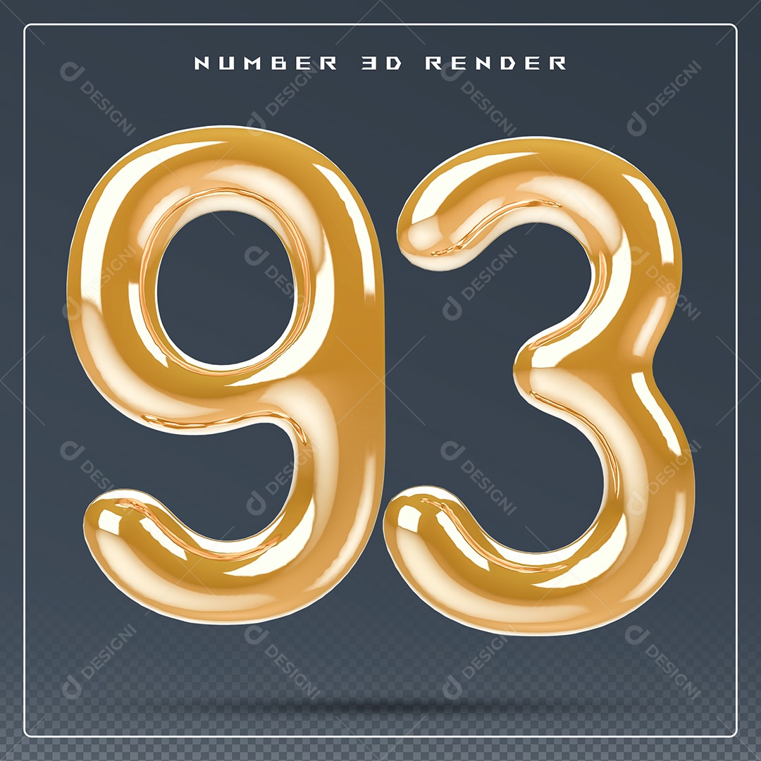 Elemento 3D Número 93 Dourado para Composição PSD