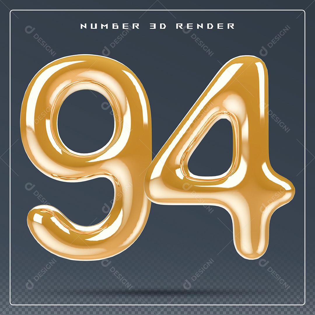 Elemento 3D Número 94 Dourado para Composição PSD