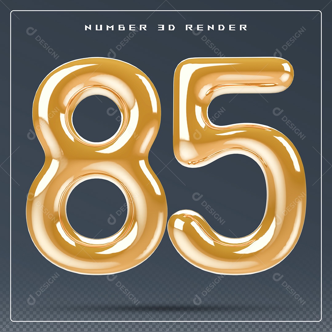 Elemento 3D Número 85 Dourado para Composição PSD