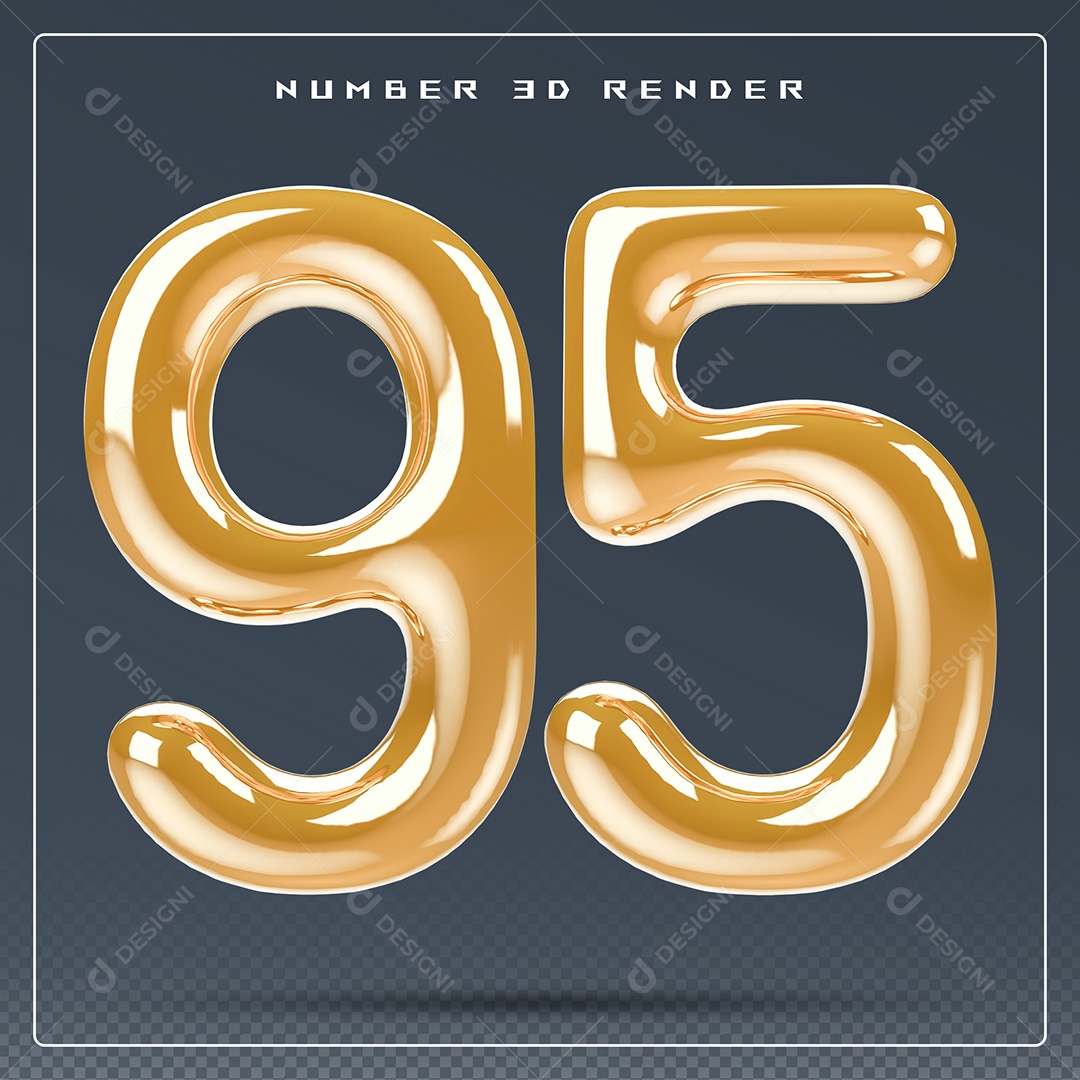 Elemento 3D Número 95 Dourado para Composição PSD